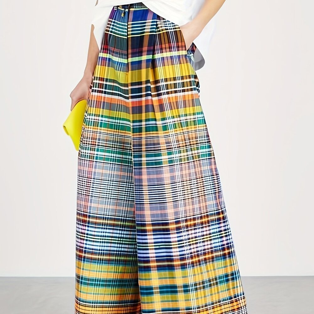 Trendy Loose-Fitting Checkered Wide-Leg Casual Trousers - Picture 5 of 6